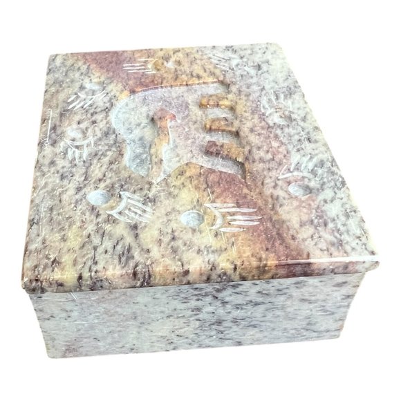 Handcrafted Stone Trinket Box With Bear, Paw Print Design Rectangular Multicolor - Picture 5 of 7